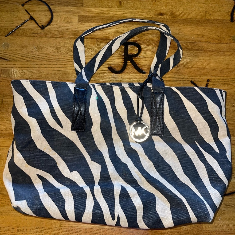 Michael Kors Zebra Stripe Tote in Black and White